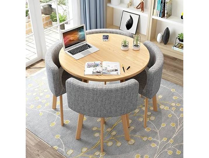Rundes Esstisch-Set mit 4 Stühlen, Tische und Stühle für kleine Büro- und Konferenzräume, Moderne Freizeit-Esszimmermöbel für Küche, Lounge und Wohnzimmer (80 cm (31,5 Zoll), D)
