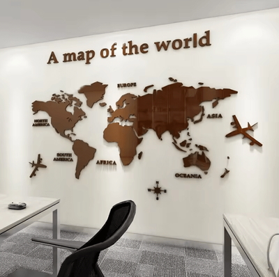 Inspire Curations 3D Acrylic World Map Mirror Wall Decor brown Map s 0.8x0.4m