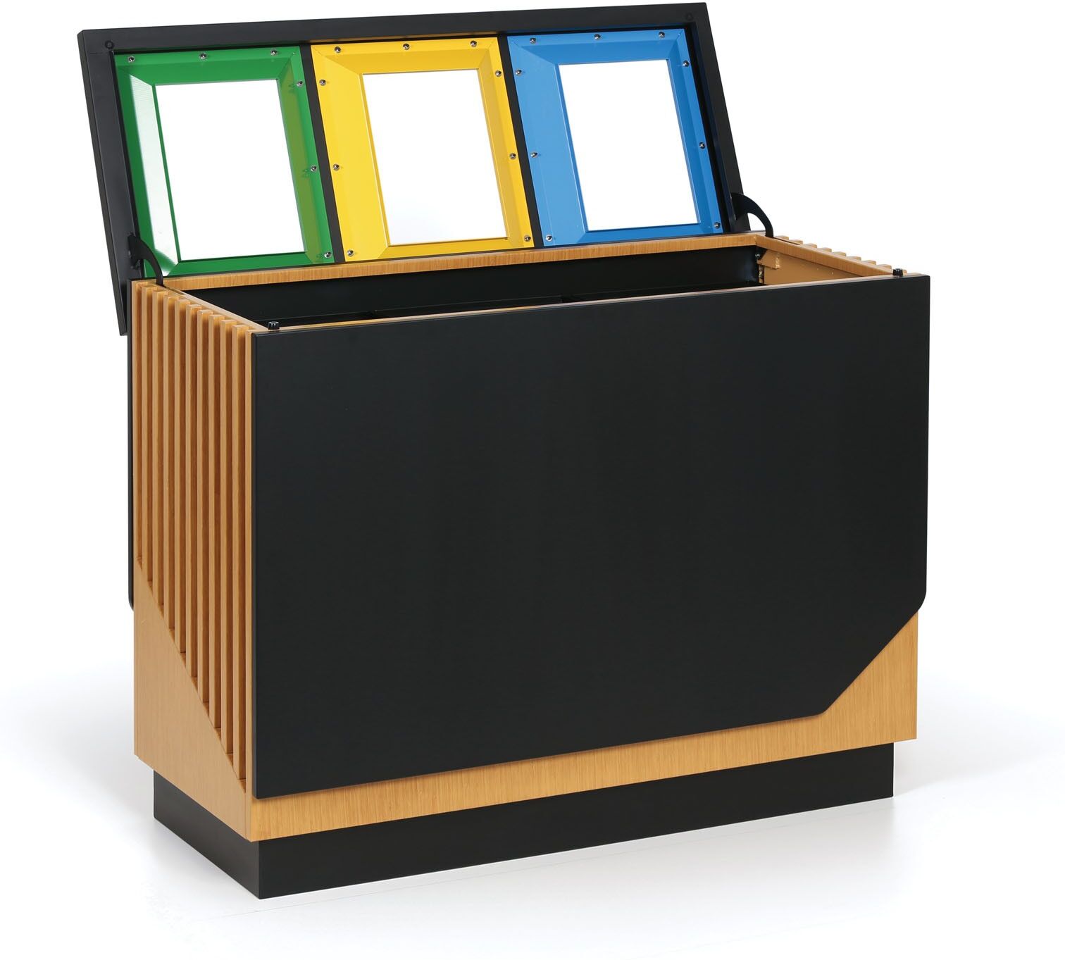 B2B Partner Mülleimer für mülltrennung, 3x89 l, Schwarz/Holzimitat