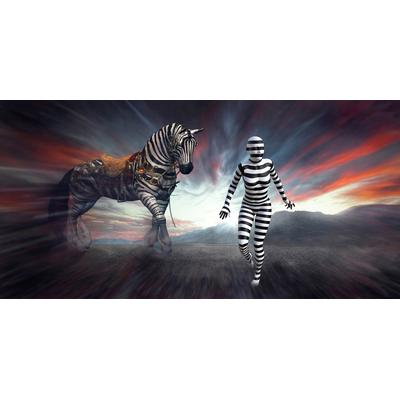 Fototapete PAPERMOON "Surreale Zebrafrau", bunt, B:3,5m L:2,6m, Vlies, Tapeten