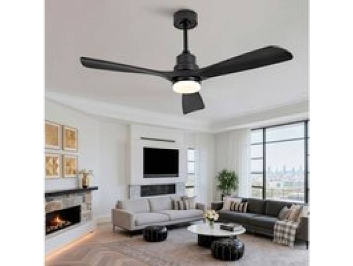 ROVRYN Ventilateur de plafond 132 cm noir 3 pales en bois LED réglable télécommande