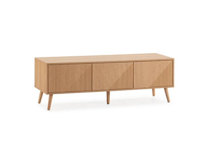 VS Venta-stock Tv-Element Telmo 3 türen Eichenfarbe 130 cm, Honigeiche, Rechteckig, 130x45x40 cm, Wohnzimmer, TV Möbel, Lowboards, Lowboards stehend