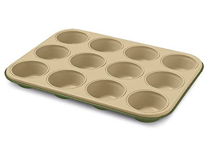 Guardini Bnat Muffinbakvorm voor 12 muffins, staal met antiaanbaklaag op basis van carnaubawas, kleur groen/beige