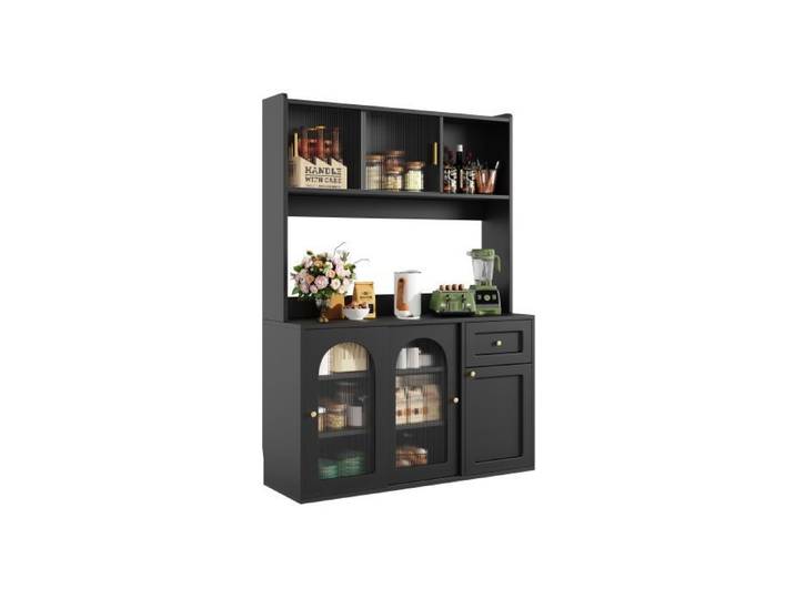 Buffet haut salle a manger -Meuble vaisselier cuisine avec éclairage LED -Armoire vitrine nior -Dimensions: 120x35x167 cm