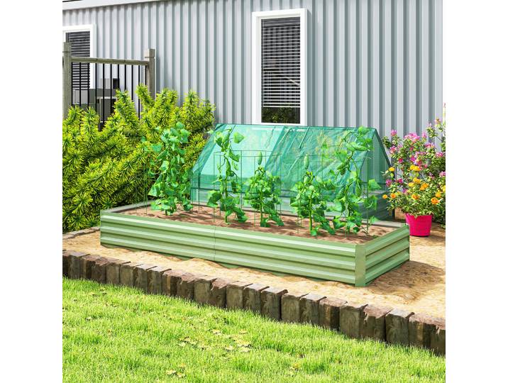 Outsunny Jardinière Surélevée Acier Vert 241x90,5x30 cm