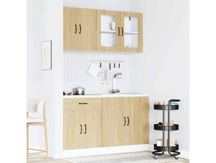 KTHLBRH Küchenmöbel-Set 4-teilig Kalmar Eiche Sonoma Stabile Spanplatte, verstellbare Füße, Hängeschränke mit Glas, einfache Reinigung