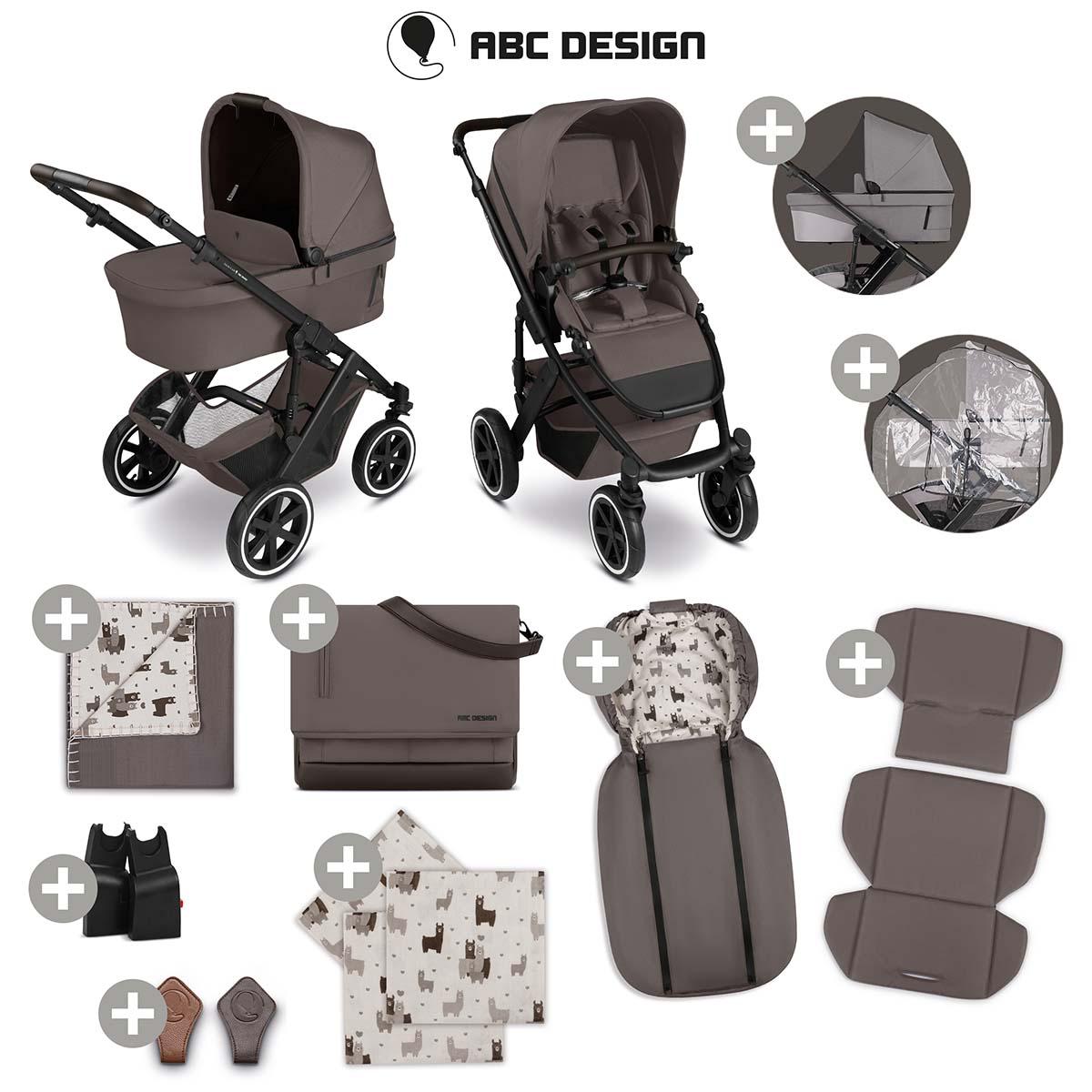 ABC Design 2in1 Kinderwagen-Set Salsa 5 Air - Marron, Betthimmel, Reisesystem-Kinderwagen, Aufblasbare Räder, Faltbar, Schwarz, Grau, Beige