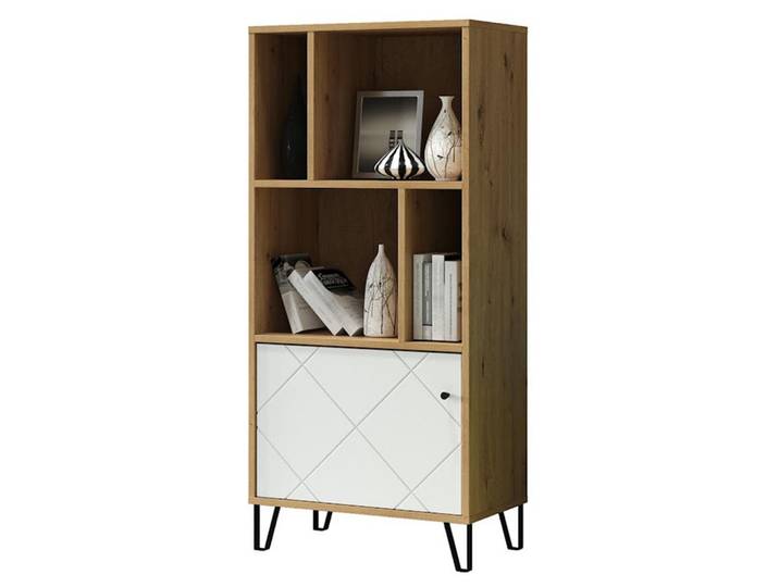 Trendteam Bibliothek 1 Tür und 4 Fächer mattweiß H136 cm - Touch, Weiß, 63x136x40 cm, Wohnzimmer, Regale, Bücherregale