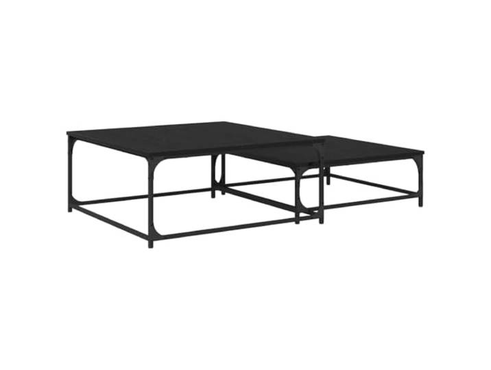 HKLGBVCR Couchtisch, 2-teilig, Holz, Walnuss, Schwarz, 80 x 80 x 35 cm