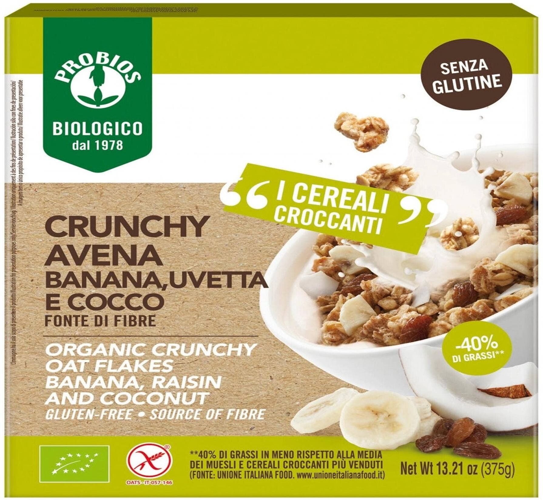 PROBIOS Easy To Go - Bio Crunchy - Avena Banana Uvetta E Cocco 375 Grammi 