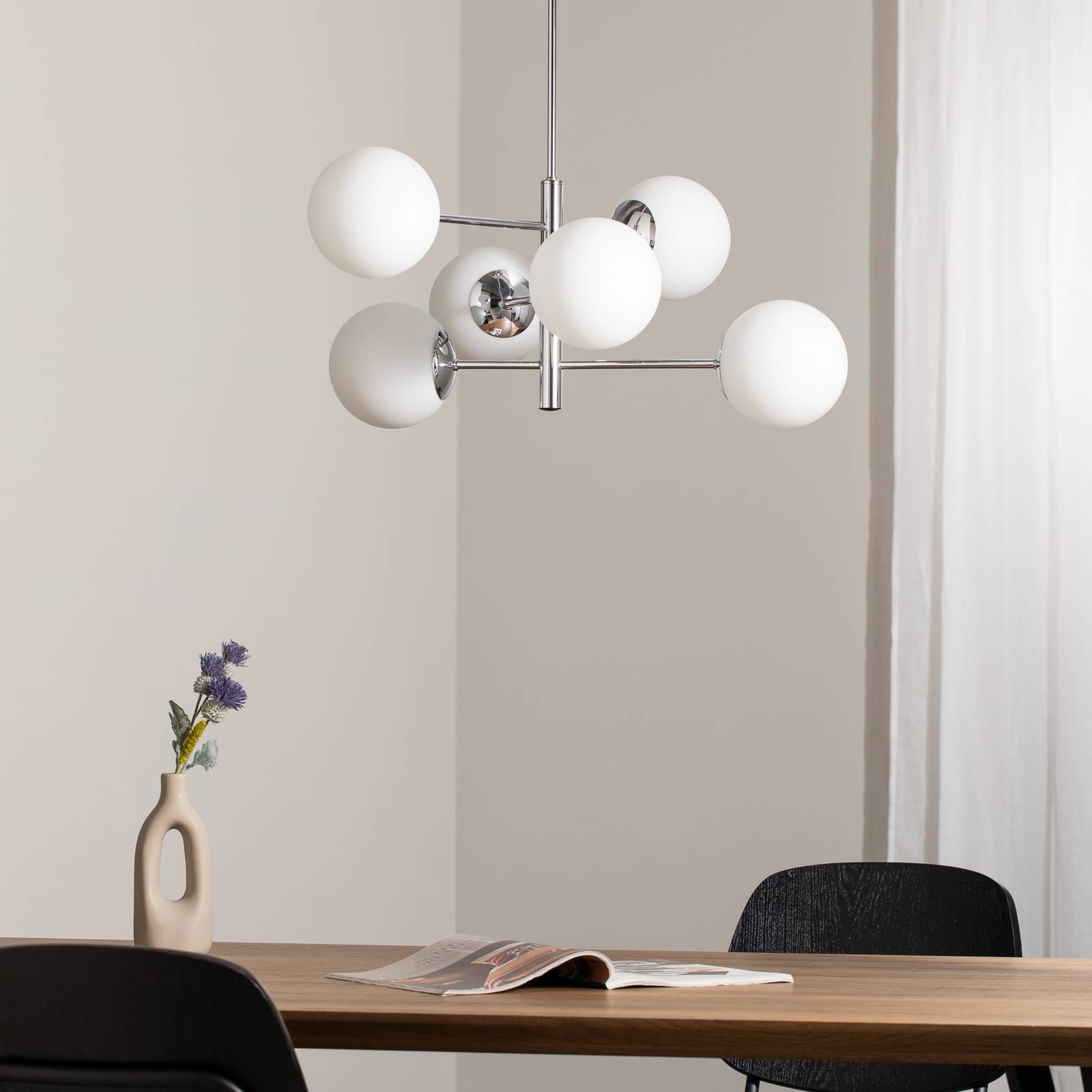 Glas Hängelampe Aurora Domiluce, dimmbar, chrom / silber, für Wohn- / Esszimmer, Glas, Pendelleuchte