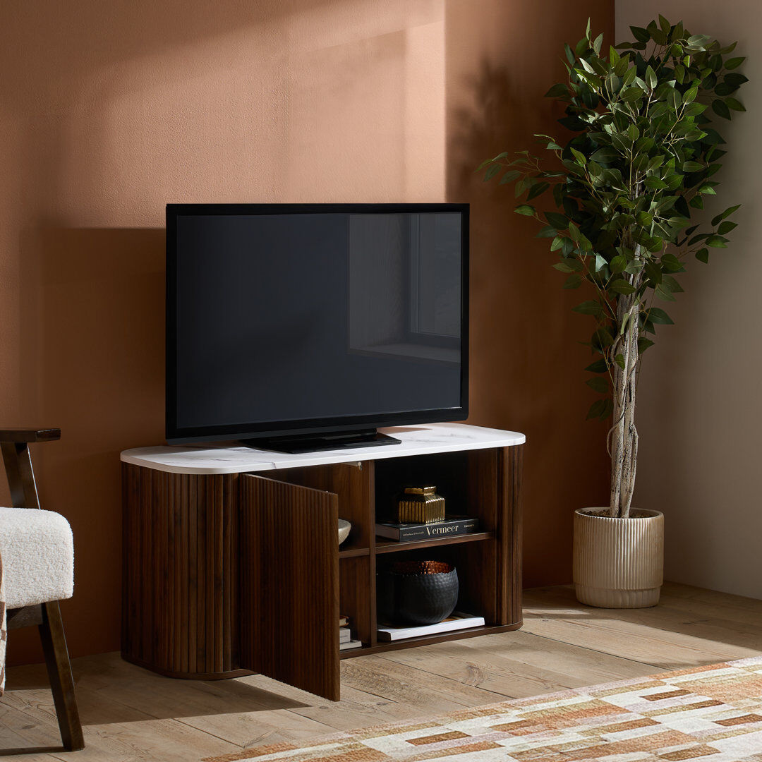 Birlea Vermeer Collection Fluted Large TV Unit - TV Stand Dark Brown Wood 48cm H x 110cm L x 40cm W