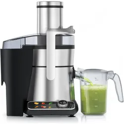 Arendo Zentrifugalentsafter, Edelstahl, BPA Frei, 1000W, XXL-Einfüllschacht, Programme, Display, Tropfstopp, Entsafter, Schwarz, Silber