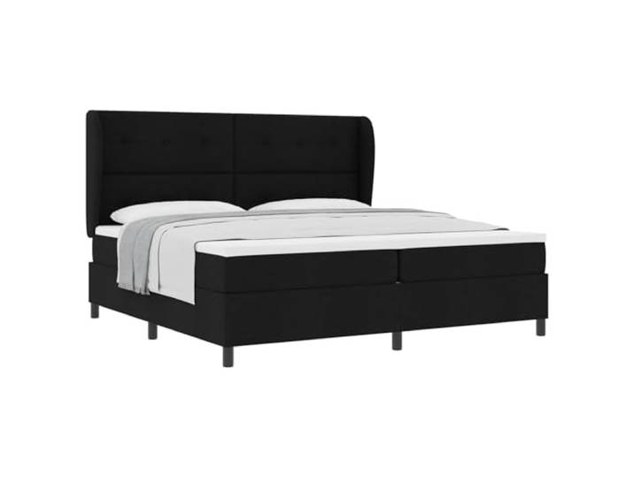 KTHLBRH Boxspringbett mit verstellbarem Kopfteil schwarz 200 x 200 cm Stoff Rahmen aus Holz, Kiefer massiv, Kopfteil aus Polyester, mittelfeste Matratze, Topper inklusive, Kopfteil mit Ohren