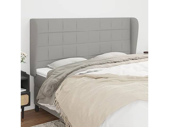 KTHLBRH Kopfteil mit Ohren, hellgrau, 183 x 23 x 118/128 cm, aus Stoff, höhenverstellbar, Beine aus massivem Lärchenholz, zur Unterstützung der Rückenlehne und elegantem Design – Kopfteil