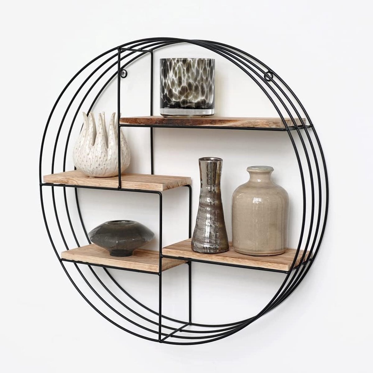 Industrieel rond wandrek voor wanddecoratie en opbergruimte