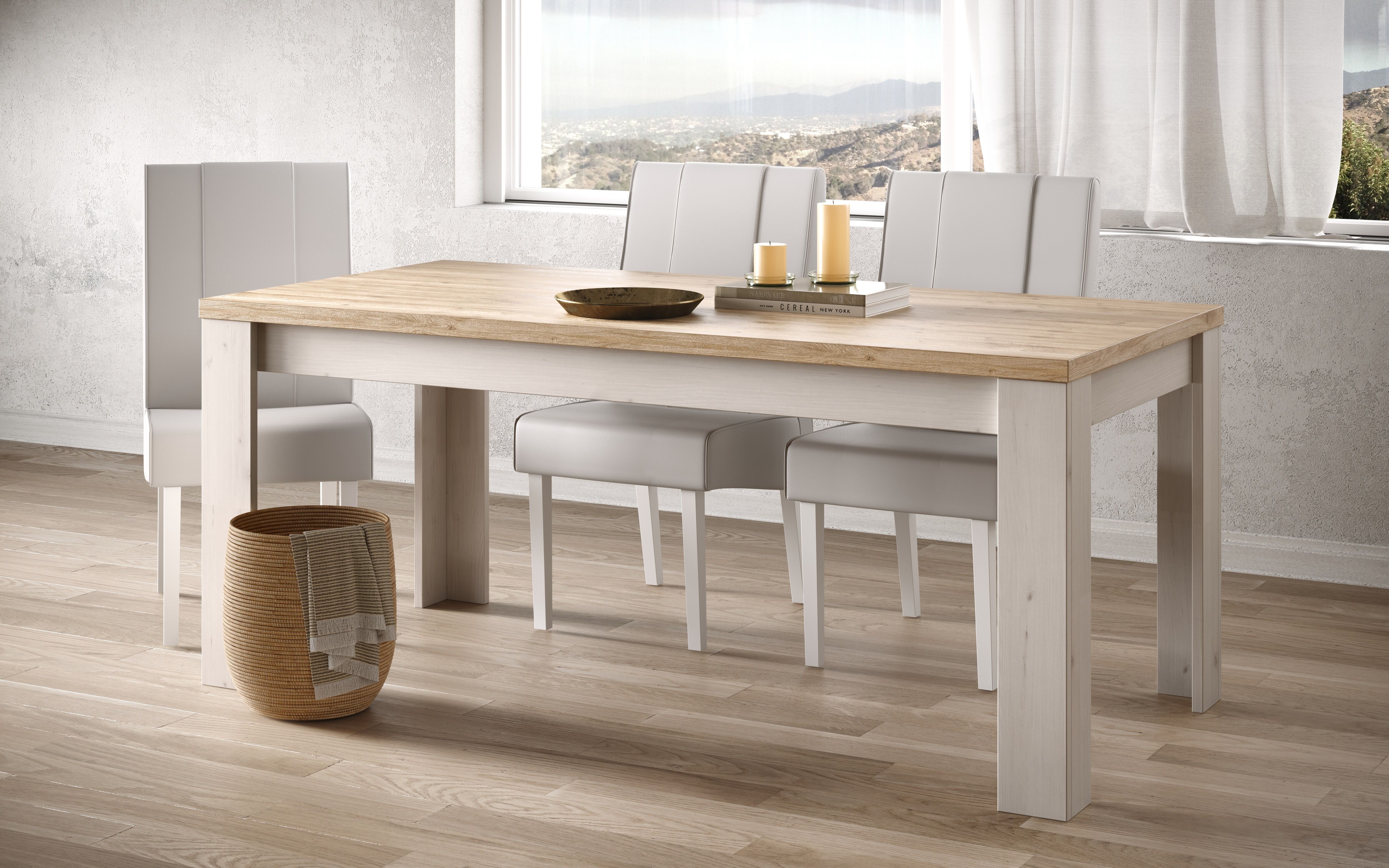 Esstisch GOODPRODUCT "Country 180 x 90 cm, Küchentisch, Esszimmertisch", beige (eiche meringa nb, eiche cadiz nb, eiche meringa nb, eiche cadiz nb), H:80,5cm, Tische, Esstisch, zweifarbig, rechteckig, Tischplattenstärke 38 mm eiche meringa nb, eiche cadiz