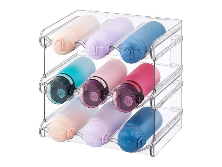 Relaxdays Flaschenregal Transparent stapelbar Kunststoff PET 9 Flaschen, 28x26x20 cm, Wohnzimmer, Regal, Weinregal