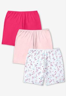 Plus Size Women's Stretch Cotton Boxer 3-Pack by Comfort Choice in Pink Stars Pack (Size 8) Underwear
