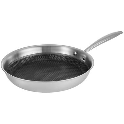 Bratpfanne RESTO KITCHENWARE "Achird Pfanne aus Tri-Ply (Edelstahl + Aluminium + Edelstahl) ofenfest", silber (silberfarben), H:5,5cm L:51cm Ø:28cm, Pfannen, Bratpfanne, Die 3-schichtige Basis ermöglicht eine Energieeinsparung von 25%