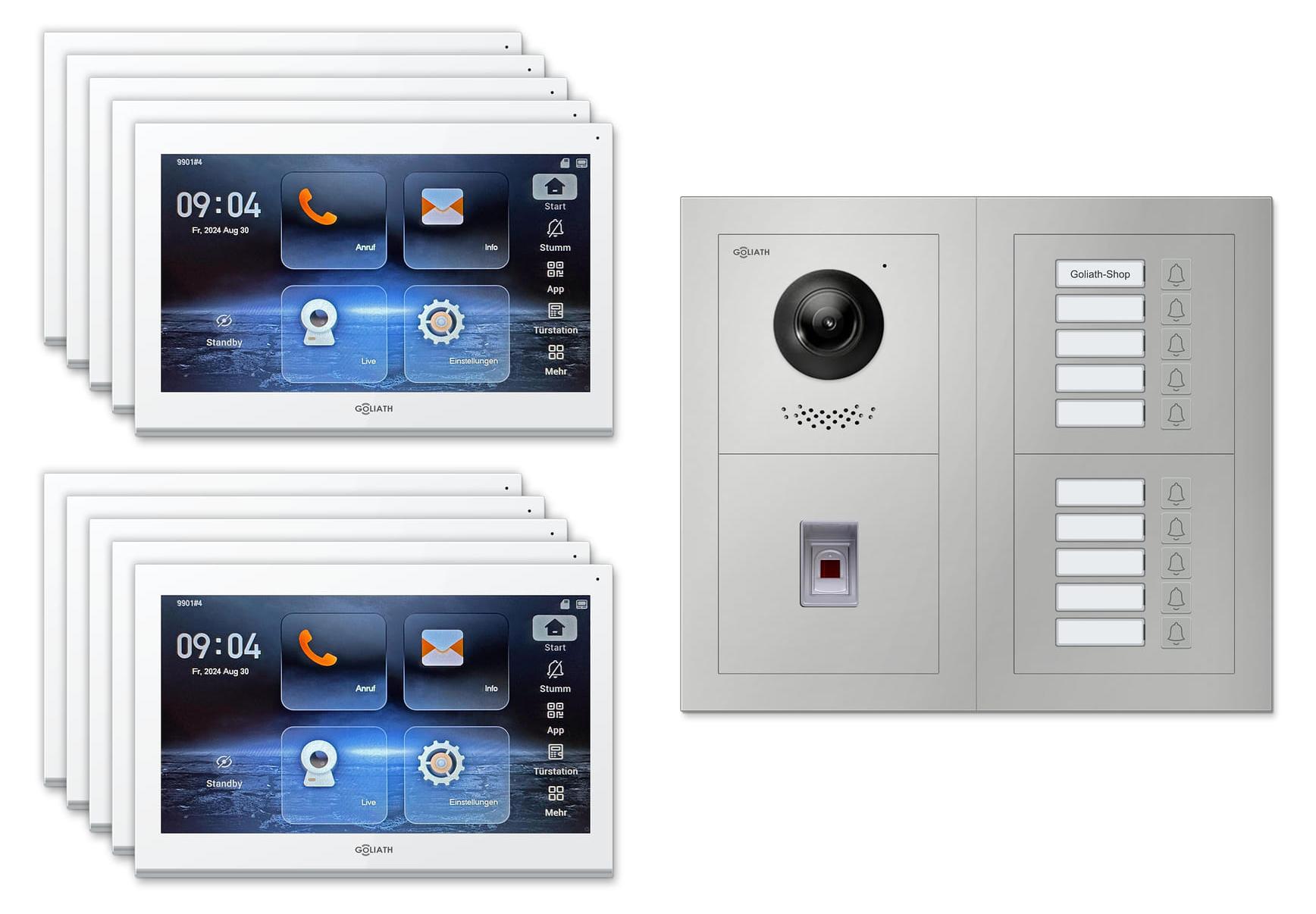 Goliath IP-Video-Türsprechanlage GL-IPH1030M für 10 Familien - Fingerprint : 10 Zoll Weiß : Silber : Unterputzdose Monitor Farbe: 10 Zoll Weiß Montage: Unterputzdose Türklingel Farbe: Silber