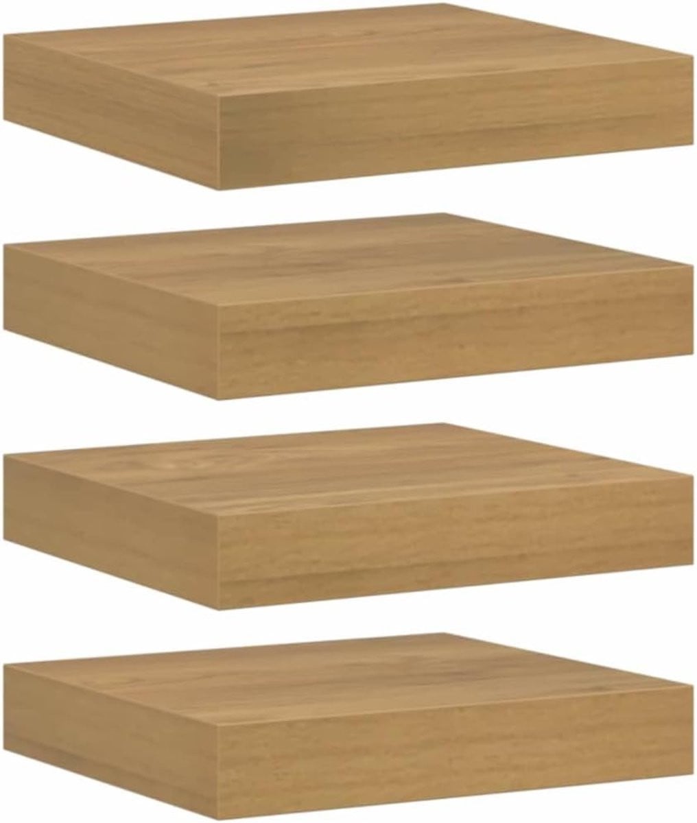 Set van 4 bruine houten wandrekken voor de woonkamer, slaapkamer, keuken of badkamer