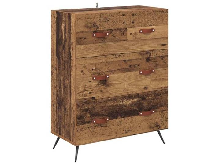 HBBMGYD Kommode aus Holz, 69,5 x 34 x 90 cm, Holz Schwarze Metallbeine, mehrere Schubladen, praktische Griffe, warme Farbtöne, elegante Linien, Wohnkultur
