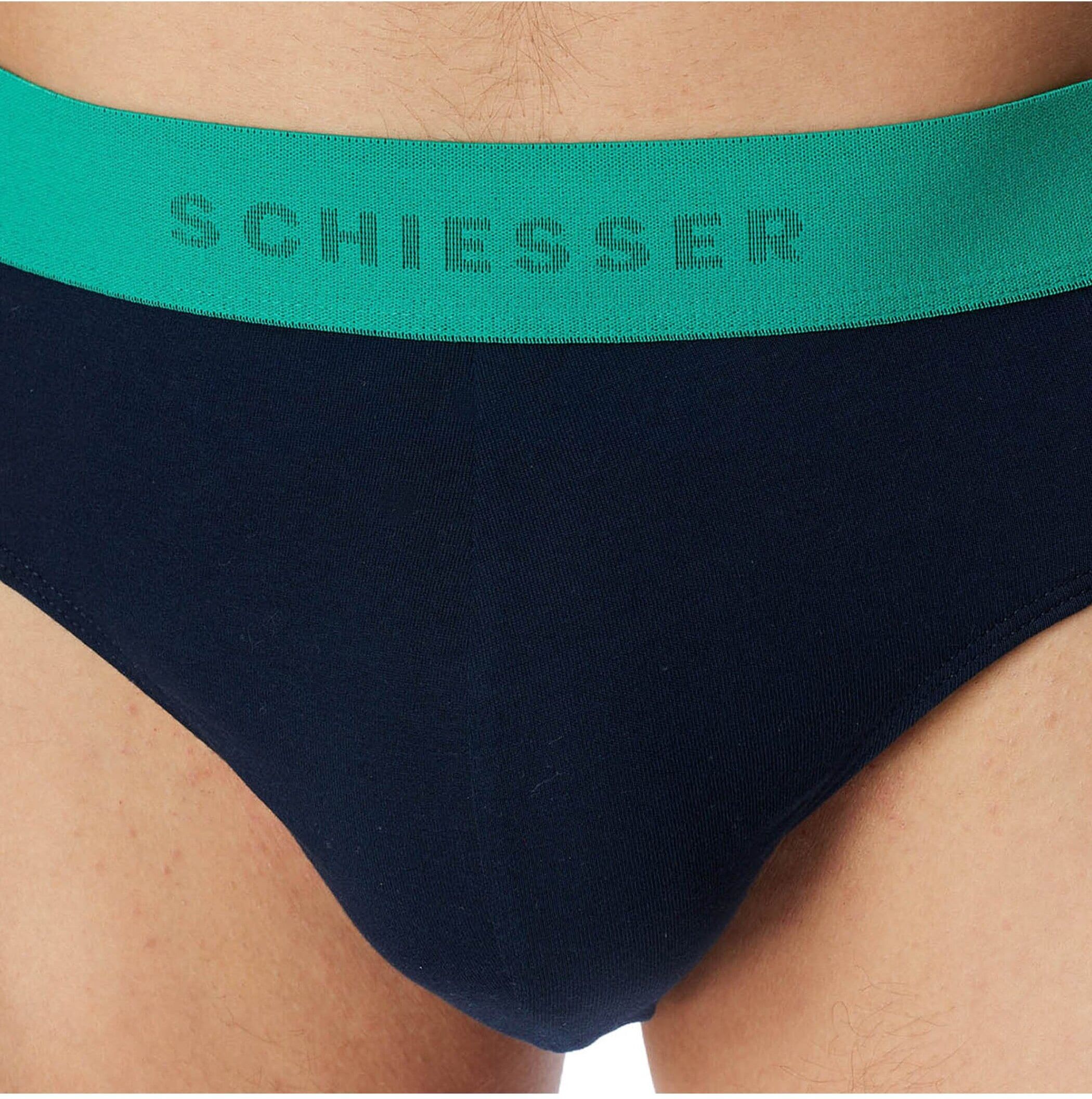 Slip SCHIESSER "Slip Slips 5P 95/5 5er Pack", Herren, Gr. M, bunt (blau, schwarz, grün), Obermaterial: 95% Baumwolle CO. 5% Elasthan EL., Unterhosen Slip