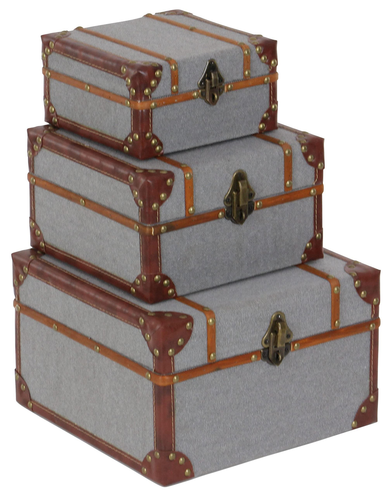 Dripio Set van 3 Opbergboxen met Deksel van Hout en Textiel
