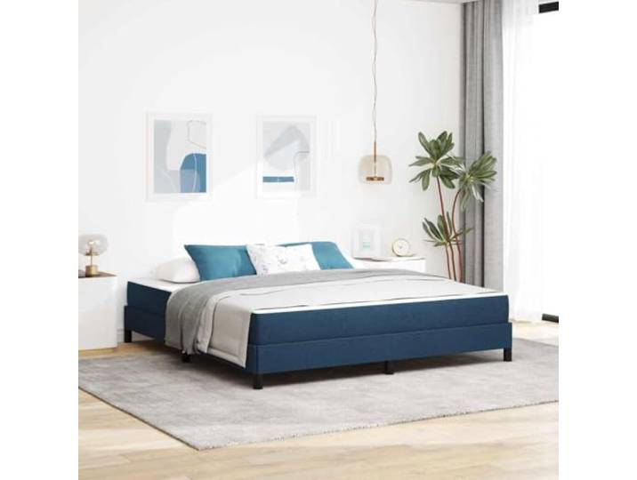 Atmungsaktiver Stoff Holzwerkstoff Minimalistisch Elegant Blau 180 x 200 cm Boxspringbett mit Matratze Blau 180 x 200 cm Stoff Bett mit Lattenrost Taschenfederkern Koffer