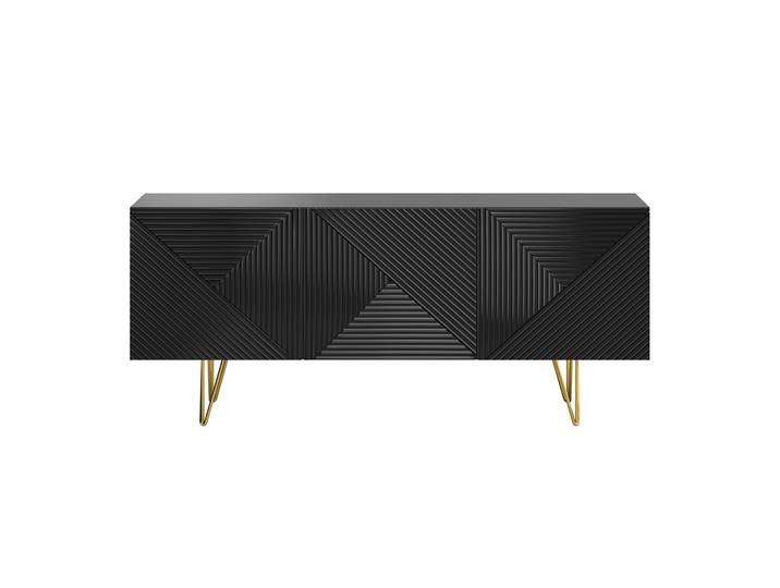 Buffet design gravé noir et métal doré 3 portes L160 cm OZEN