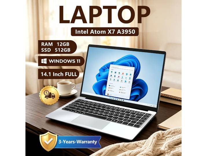 Ordinateur portable 14,1 pouces, Windows 11, Intel Atom X7 A3950, PC portable gamer, 12 Go de RAM, 512 Go/1 To SSD, 1920*1080, ordinateur de bureau