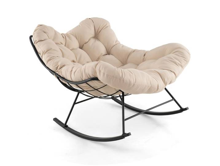 GIANTEX Fauteuil à Bascule Chaise Papasan en Forme d'Oeuf avec Coussin Epais Charge 205 kg pour Salon Jardin Terrasse Beige