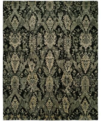 KALATY Transitional Black Hand-Knotted Viscose Area Rug