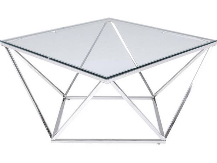 Kare-Design Couchtisch, Edelstahlfarben, Metall, Glas, quadratisch, 80x45x80 cm, Wohnzimmer, Wohnzimmertische, Couchtische, Couchtische Glas