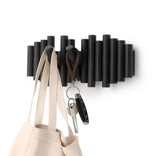 Umbra Picket Wandkapstok met 5 inklapbare haken, zwart, Breedte: 38 cm