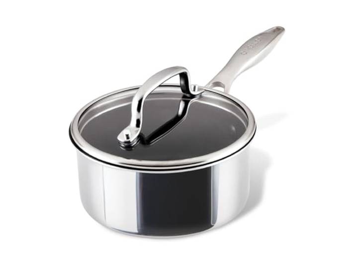 Circulon ScratchDefense Clad Kochtopf Induktion, Topf mit Deckel 16 cm Kochtopf Induktion 1,4 L, antihaft, ausgestellter Rand, kühl bleibende Edelstahlgriffe, Gegengriff