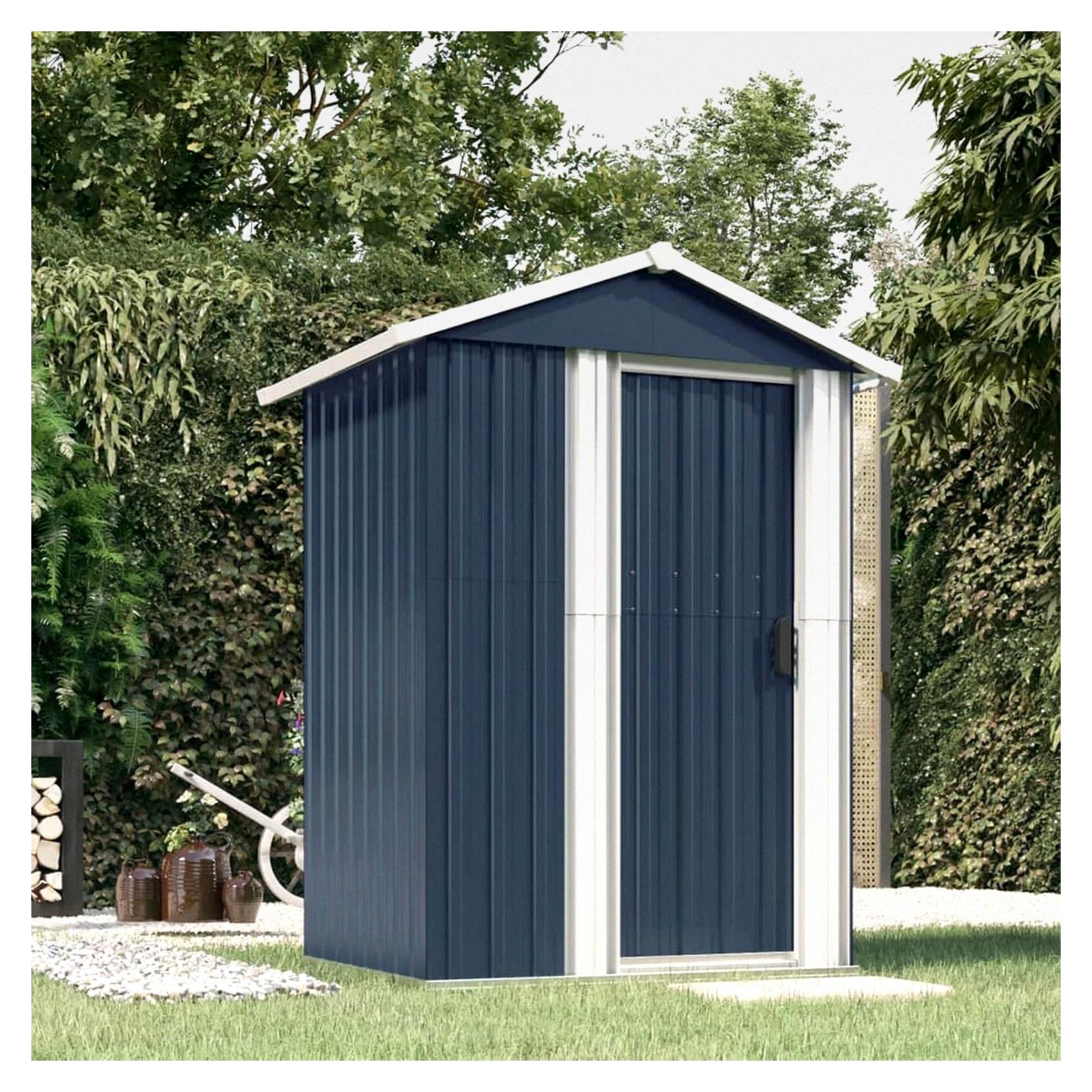 Kleiner Geräteschuppen aus Metall in Anthrazit 126x97,5x177 cm wetterfester Gartenschrank für den Außenbereich