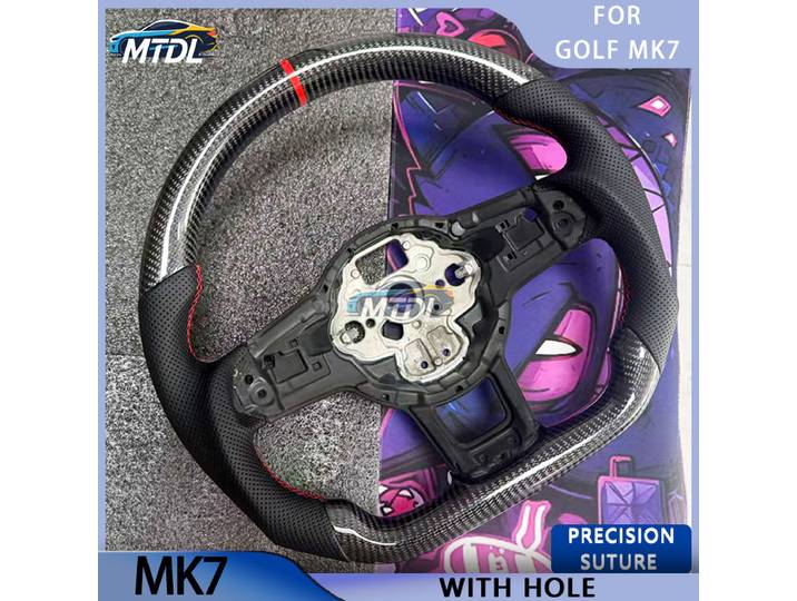 Volant sport en fibre de carbone, volant sport avec poignée en cuir semi-rigide multicolores pour VW Golf MK 7 7.5 GTI GTD GTE R