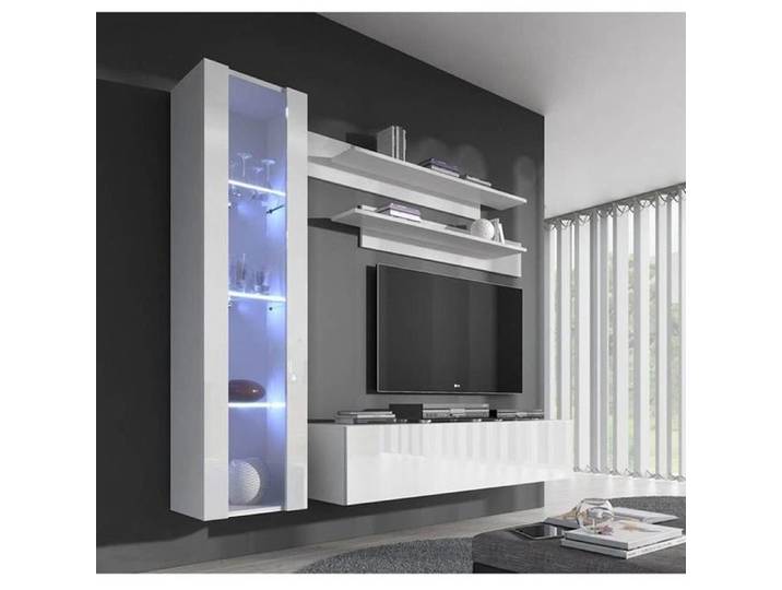 Combinaison de meubles de salon Nora blanc - 2 portes 2 tiroirs - 160x40x190 cm - Brillant