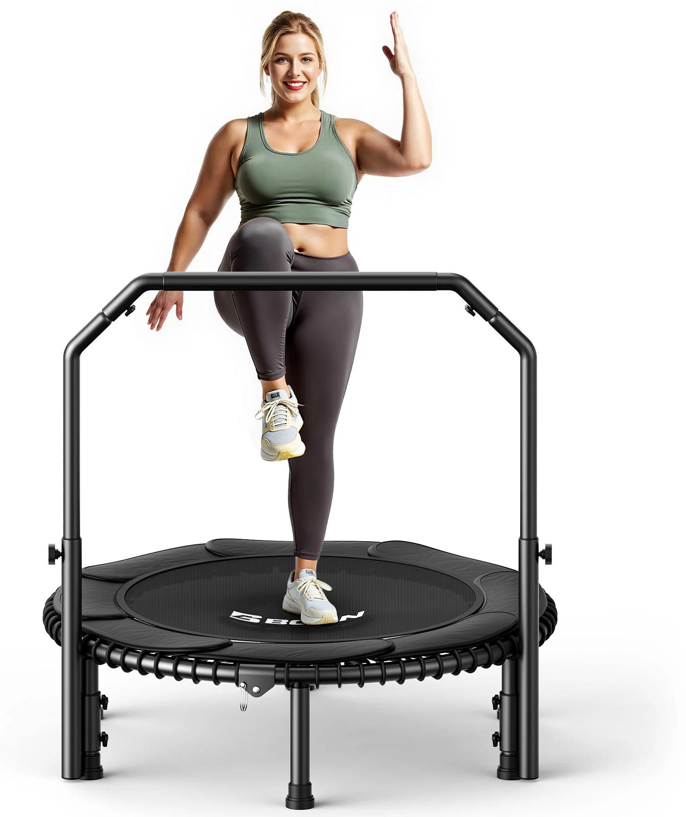 Fitness Trampolin für Erwachsene - Bungee Trampolin 102 cm - Verstellbarer Haltegriff - 204 kg belastbar - Leise für Indoor & Outdoor - Ganzkörpertraining