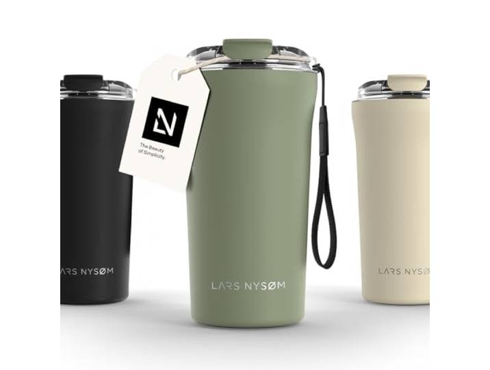LARS NYSØM Travel Mug 500ml met Polsband - Koffiebeker to go Tritan Deksel