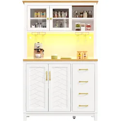BUFFETSCHRANK landhausstil weiß 180 cm hoch mit app-led & gläserhalter
