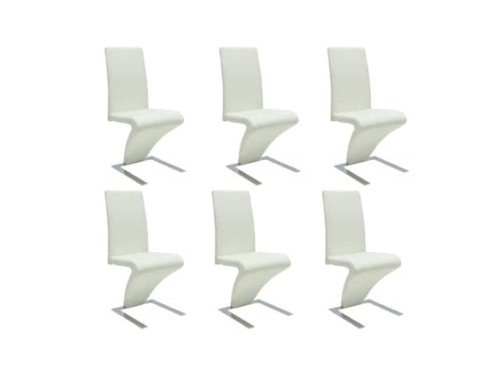 Coespram 6er Set Esszimmerstühle Weiß Kunstleder Küchenstühle Zickzack Ergonomische Zickzack-Polsterstühle für Esszimmer und Küche, verchromtes Metallgestell, pflegeleichter Kunstlederbezug.