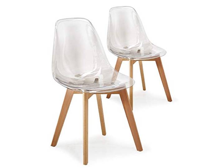 Menzzo Lot de 2 chaises scandinaves Larry Plexi Transparent