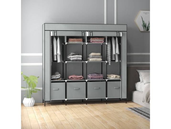 Armoire penderie en tissu - Portable - 2 tringles - 10 compartiments - 4 tiroirs amovibles