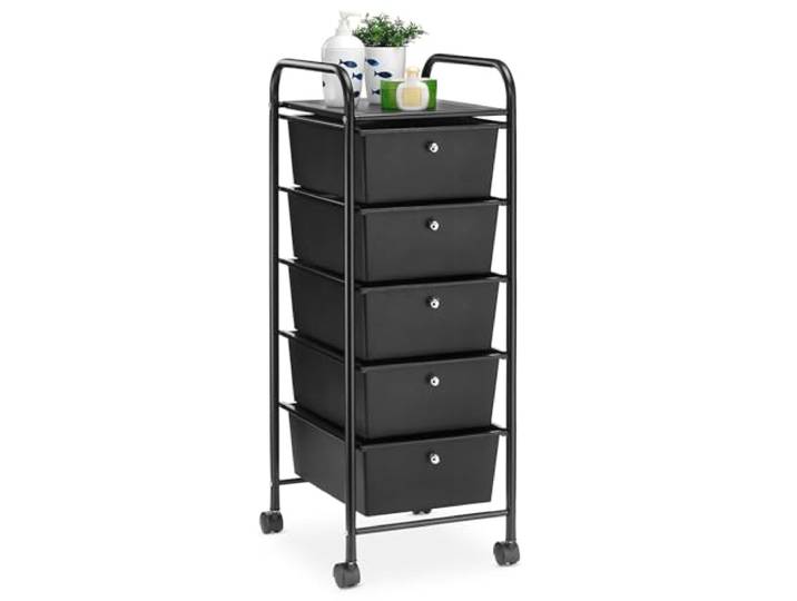 IDIMEX Rollcontainer GINA, schwarz - Rollwagen mit 5 Schubladen, lackiertes Metallgestell auf Rollen, Friseurwagen, Badezimmerschrank, Kosmetik Aufbewahrung