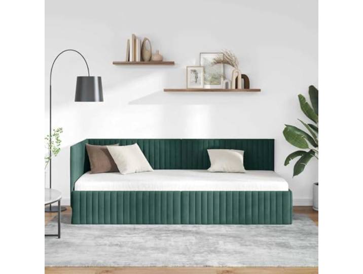 KTHLBRH Eckbett, dunkelgrün, 80 x 200 cm Verstellbares Kopfteil, platzsparendes Design, Struktur aus Samt, Verwendung im Innenbereich