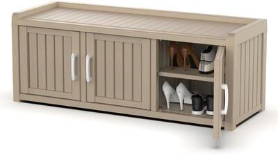"47"" Shoe Storage Cabinet, Waterproof Durable Resin Shoe Closet for Indoor Outdoor, 3 Doors"