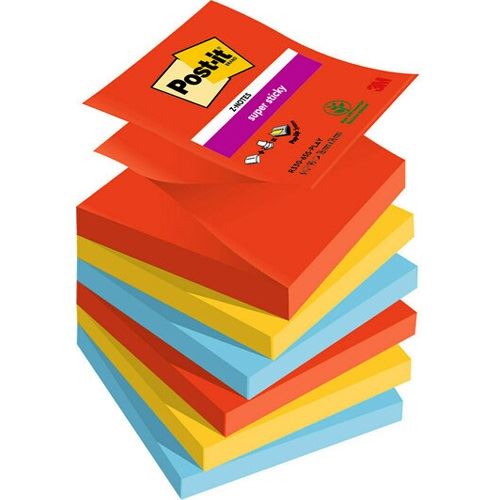 Post-it Super Sticky Playful Haftnotizen extrastark farbsortiert 6 Blöcke